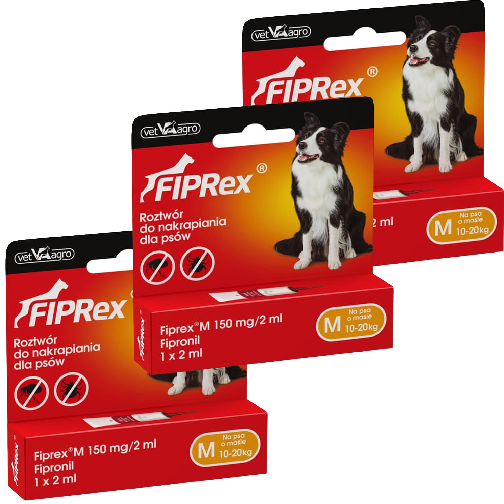 Fiprex M KROPLE na Pchły Kleszcze dla Psa 10-20kg 3x2ml